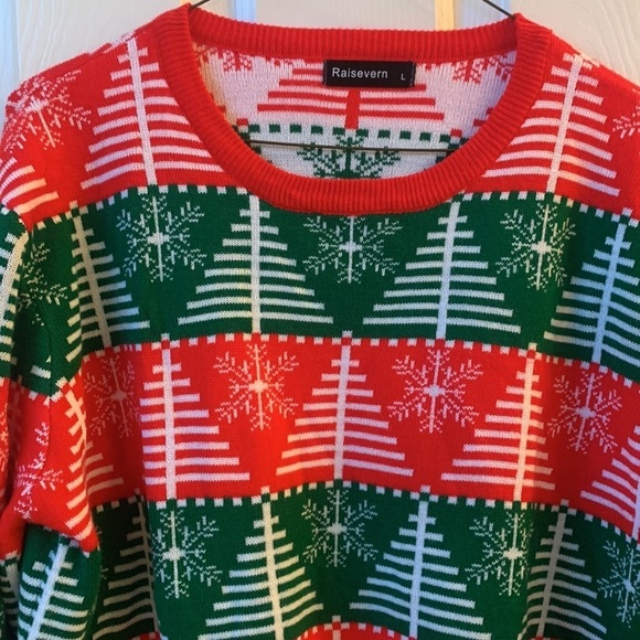 Raisevern Men/Women Christmas Sweater Pullover Snowflake Tree Large - Picture 2 of 5